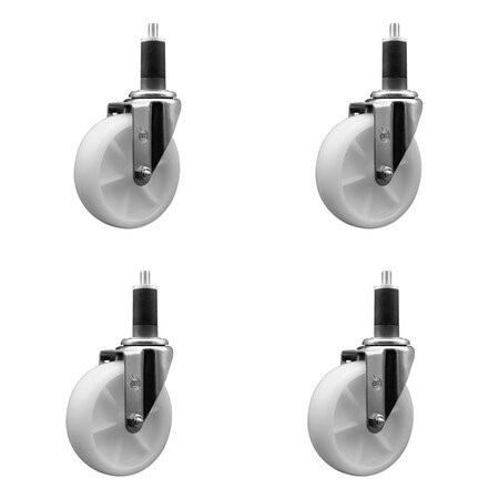 Service Caster 5'' SS Nylon Wheel Swivel 1-1/4'' Expanding Stem Caster Set, 4PK SCC-SSEX20S514-NYS-114-4